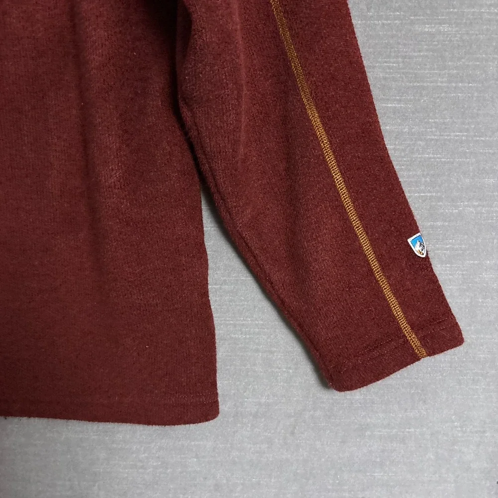 Kuhl Pullover Sweater M Red Brown Sherpa‎ Outdoor Hiking Warm Quarter Zip Casual